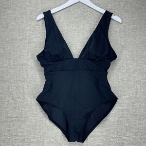 Andie Swimsuit Womens Small‎ Black One Piece Deep V Plunge Full Bottom Coverage
